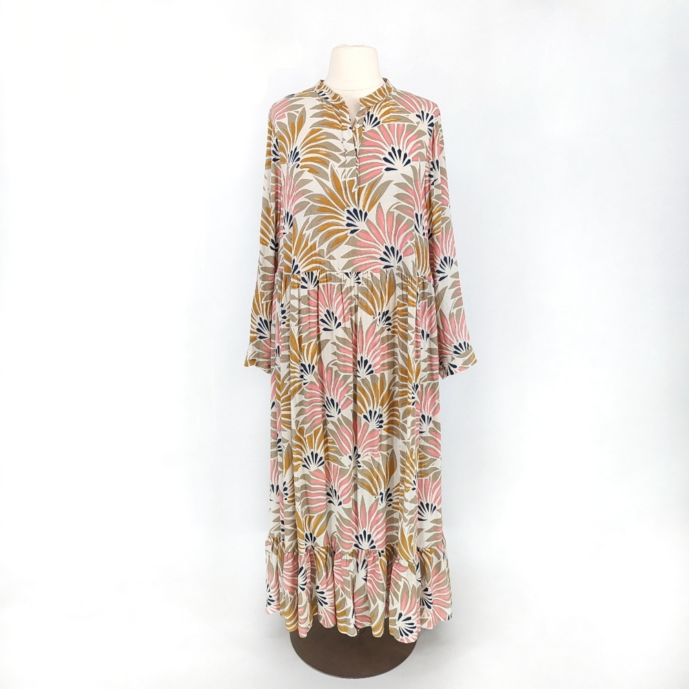 Anthropologie Mare Mare Tropical Maxi Dress Pink Tan 2X cottagecore bohemian